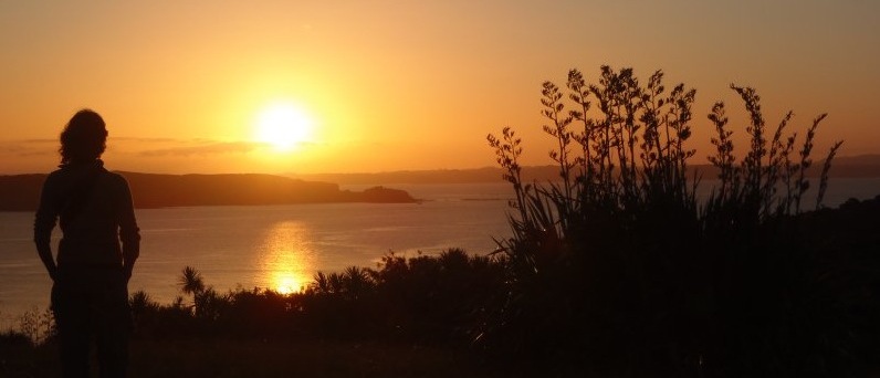 Woman staring at sunset.