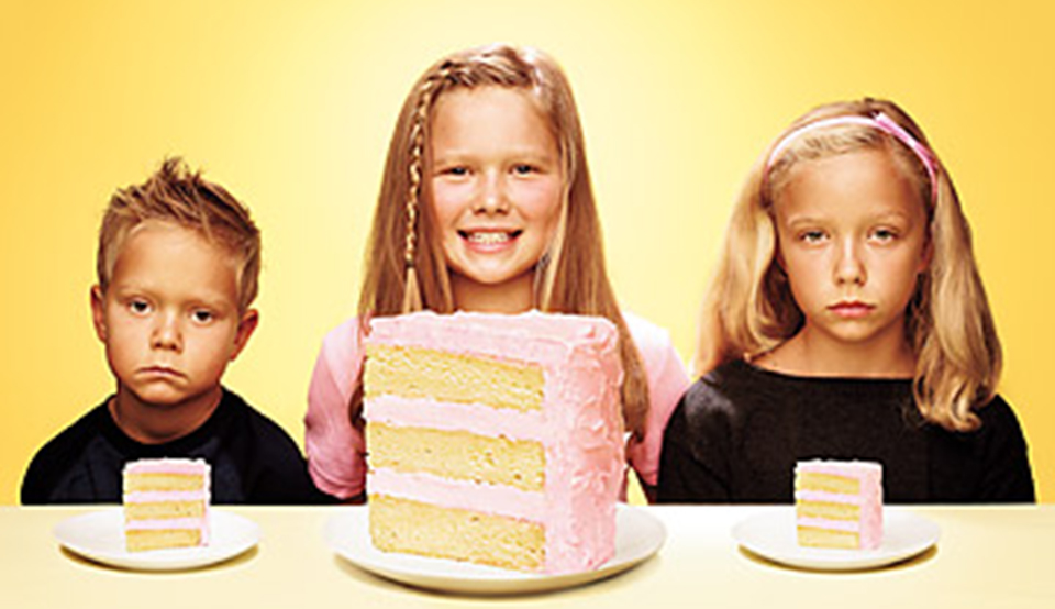 Three children with cake.
